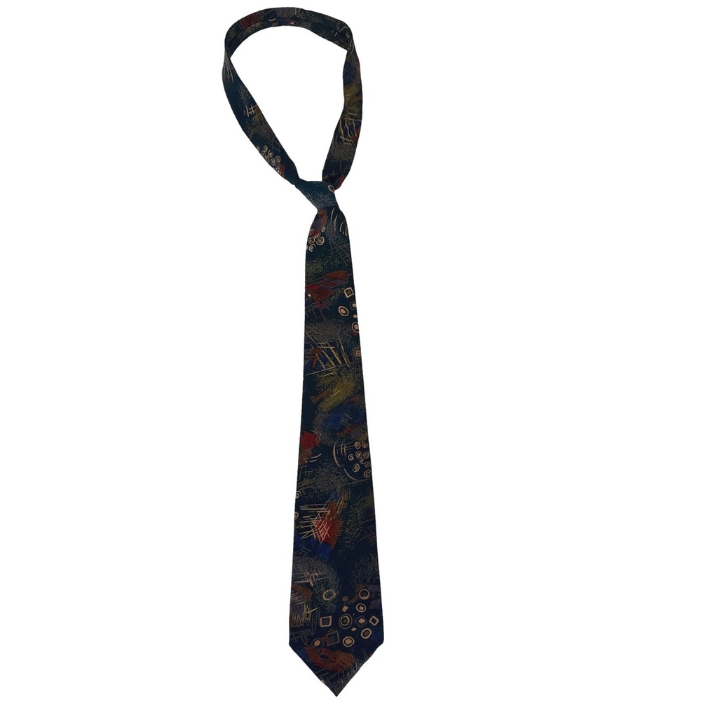 Envoy Vintage Mens Tie Abstract Geometric Swirl Pattern Dark Green Burgundy Wide